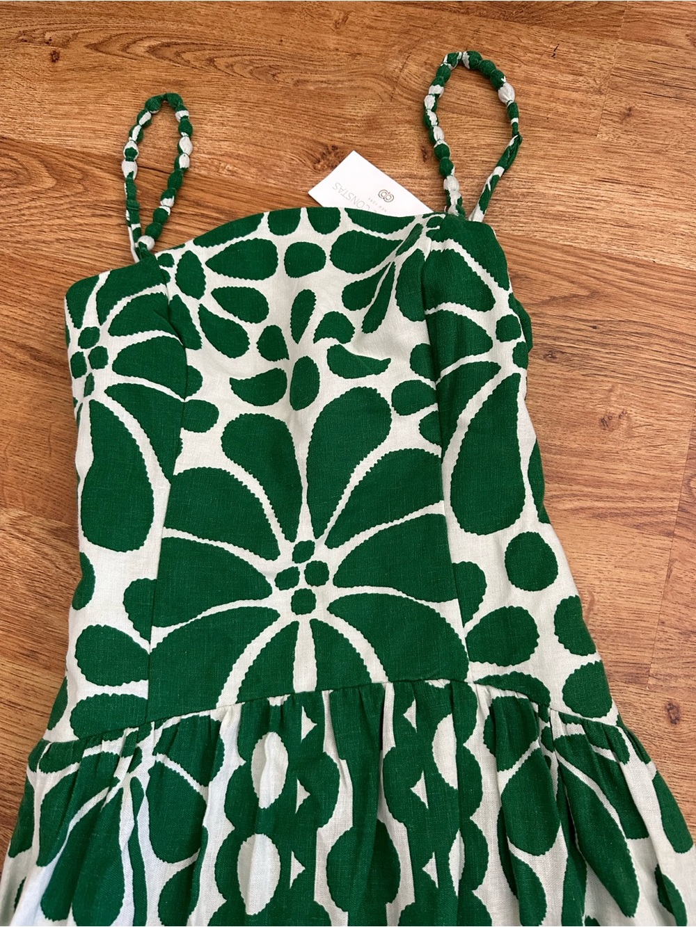 NWT Caroline Constas Green White Linen Blend Midi Dress S - Picture 6 of 15